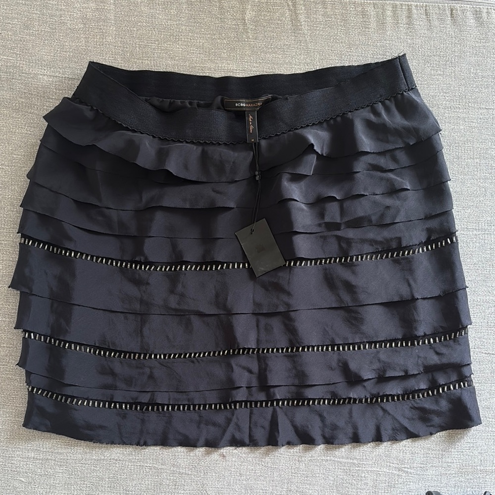 BCBGMaxAzria Black Bubble Mini Skirt Ruffled Tiered